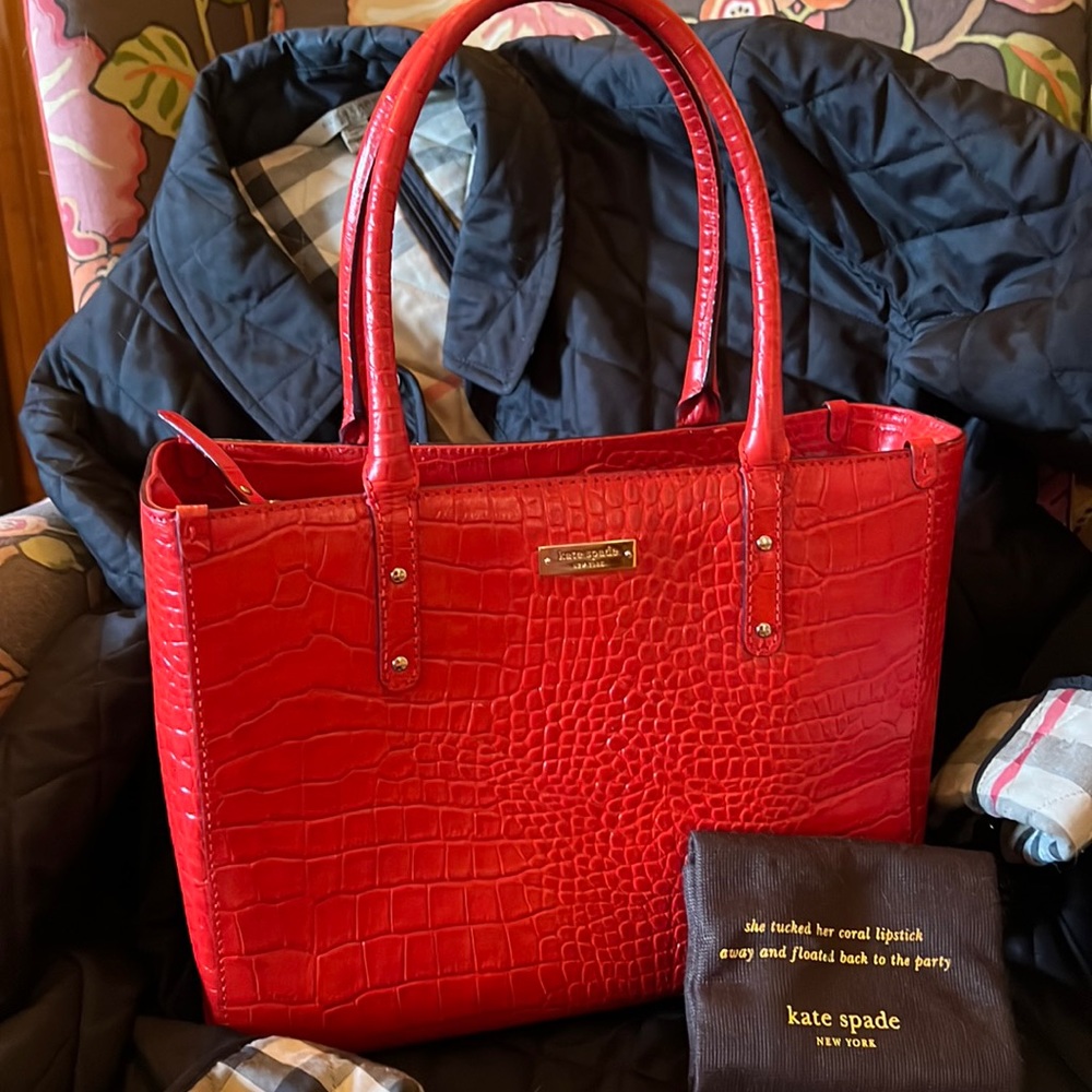 Red Kate Spade Pebbled Leather Satchel Handbag